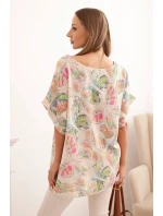 Dámská bavlněná blůza s motivem motýlů s krátkým rukávem béžová Dámská bavlněná blůza s motivem motýlů s krátkým rukávem béžová