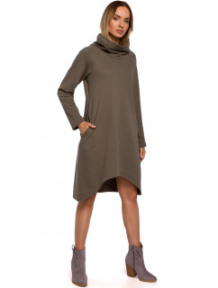 model 18002992 Pletené šaty s asymetrickým lemem khaki barva - Moe