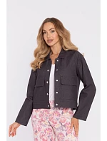 M909 Zkrácená bunda na knoflíky s klopami - grafitová M909 Zkrácená bunda na knoflíky s klopami - grafitová