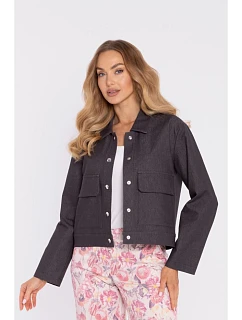 M909 Zkrácená bunda na knoflíky s klopami - grafitová