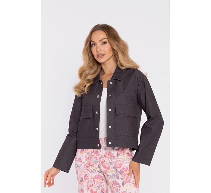 M909 Zkrácená bunda na knoflíky s klopami - grafitová M909 Zkrácená bunda na knoflíky s klopami - grafitová