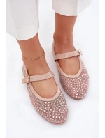 Dámské zdobené baleríny s páskem a přezkou Avirae – béžové