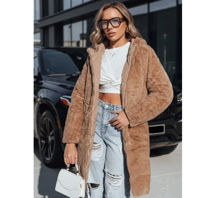 Dámská dlouhá prošívaná bunda tmavě béžová FashionStreet TY5438