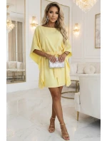 287-41 SOFIA Motýlí šaty se zavazováním v pase - pastelový citron