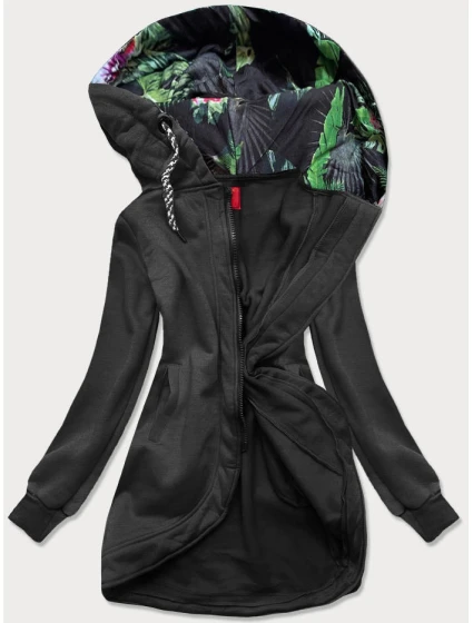 Dlouhá dámská rozepínací mikina v grafitové barvě (AMG815)