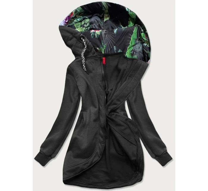 Dlouhá dámská rozepínací mikina v grafitové barvě (AMG815)