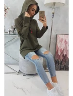 Tunika na zip s kapucí Oversize khaki barva