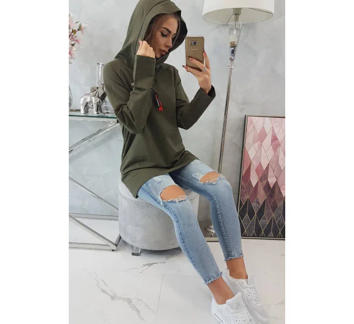 Tunika na zip s kapucí Oversize khaki barva