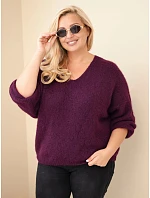 Dámský svetr Plus Size s výstřihem do V a širokým rukávem fialová tmavá Dámský svetr Plus Size s výstřihem do V a širokým rukávem fialová tmavá