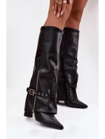 Dámské kozačky na klínku s ozdobným páskem eko kůže černé model 21708879 - Boto Dámské kozačky na klínku s ozdobným páskem eko kůže černé model 21708879 - Boto