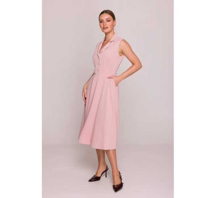 S409 Košilové šaty ve fitted střihu - pudrové