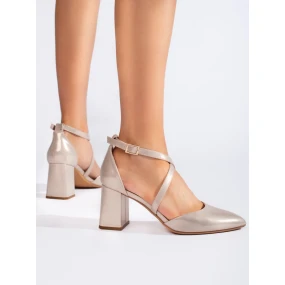 Pohodlné  lodičky dámské zlaté na širokém podpatku