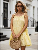 Letní dámské bavlněné šaty s prolamovaným vzorem v citronově žluté barvě FashionStreet EY2677 Letní dámské bavlněné šaty s prolamovaným vzorem v citronově žluté barvě FashionStreet EY2677