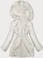 Oboustranná dámská prošívaná bunda - kožíšek v barvě ecru (H-897-11)