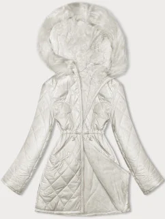 Oboustranná dámská prošívaná bunda - kožíšek v barvě ecru (H-897-11)