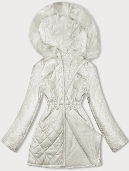 Oboustranná dámská prošívaná bunda - kožíšek v barvě ecru (H-897-11)