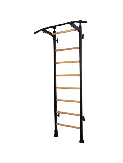 ROZKLÁDACÍ DŘEVĚNO-KOVOVÝ GYMNASTICKÝ ŽEBŘÍK S KOVOVOU HRAZDOU V DUBOVÉ LAVICI 511