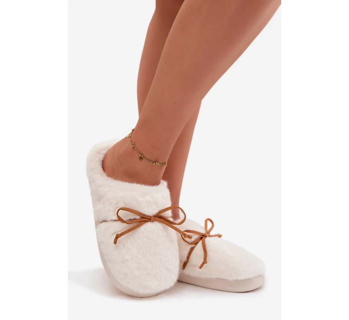 Kožešinové s mašlí ecru model 21772506 - Boto