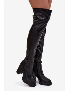 Dámské nadkolenní kozačky Tahlina na sloupku z eko‑kůže – černé