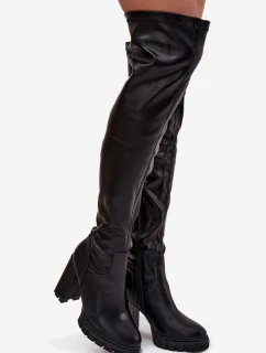 Dámské nadkolenní kozačky Tahlina na sloupku z eko‑kůže – černé