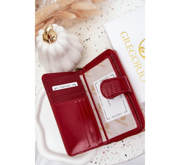 Lakovaná dámská peněženka s ražbou a zlatým detailem Evlinne – červená