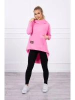Dámská prodloužená mikina s kapucí 9116 Růžová - K-Fashion