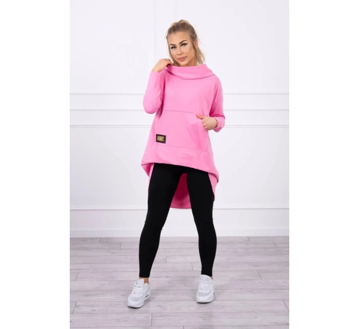 Dámská prodloužená mikina s kapucí 9116 Růžová - K-Fashion