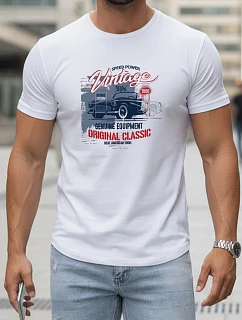 Pánské tričko VINTAGE CAR s potiskem FashionStreet white NX5082R