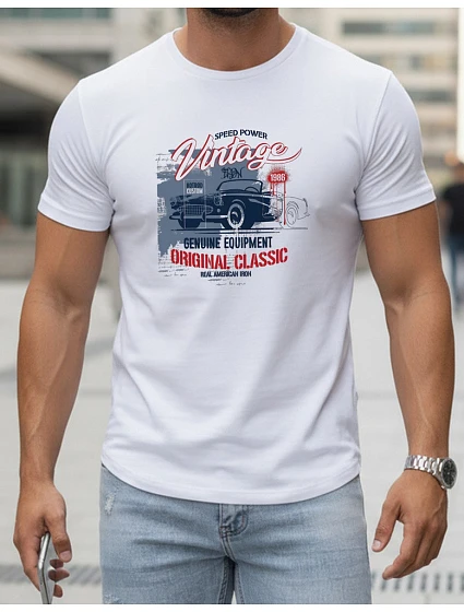 Pánské tričko VINTAGE CAR s potiskem FashionStreet white NX5082R
