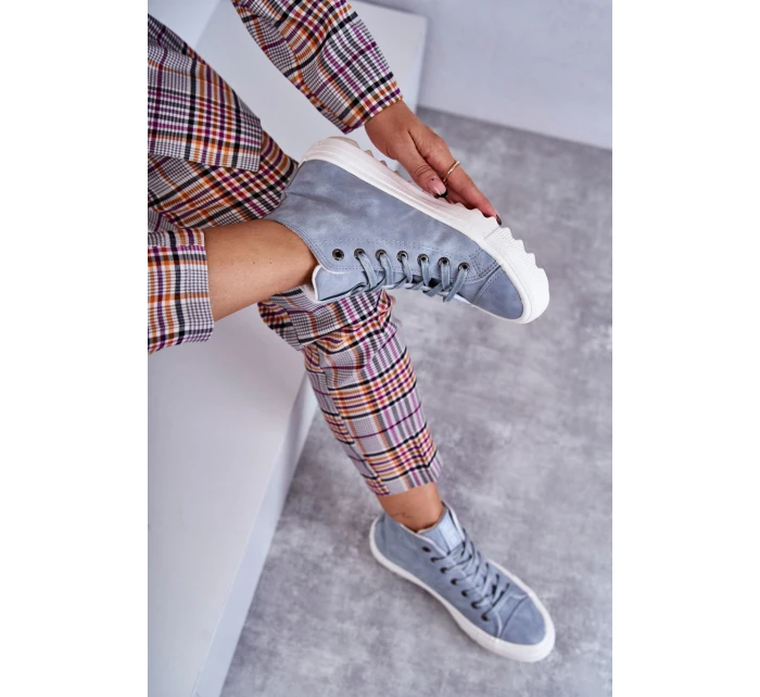 Dámské Kožené Teplé Tenisky Big Star EE274115 Světle Modré Dámské Kožené Teplé Tenisky Big Star EE274115 Světle Modré