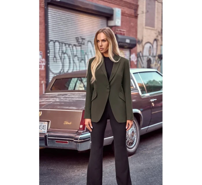 M701 Sako s jedním knoflíkem a asymetrickými kapsami - khaki barva M701 Sako s jedním knoflíkem a asymetrickými kapsami - khaki barva