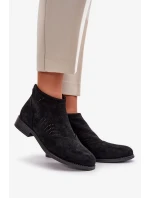 Dámské Kotníkové Boty Na Plochém Podpatku Ažurové Černé S.Barski Dámské Kotníkové Boty Na Plochém Podpatku Ažurové Černé S.Barski