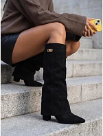 Kozačky se širokým svrškem semišové černé FashionStreet ZY1493 Kozačky se širokým svrškem semišové černé FashionStreet ZY1493