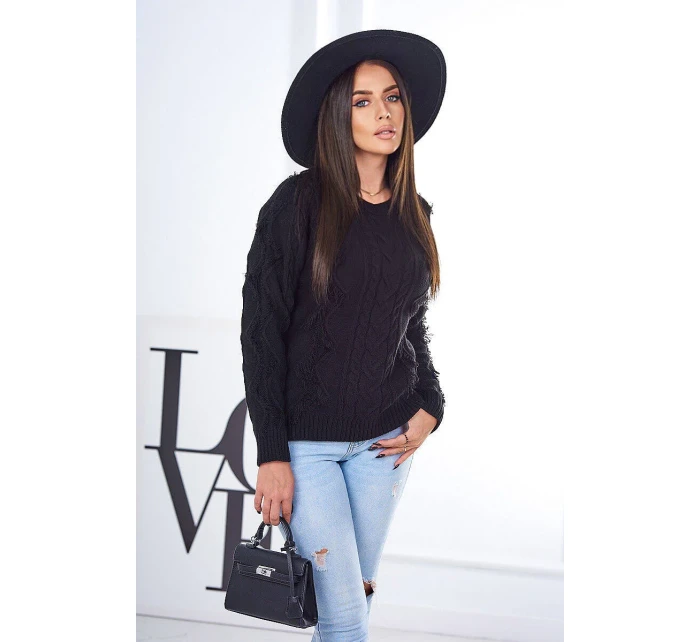 Svetr s pleteninou černý Svetr s pleteninou černý