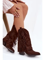 Dámské kožené boty s třásněmi na podpatku čokoládové Gralina Dámské kožené boty s třásněmi na podpatku čokoládové Gralina