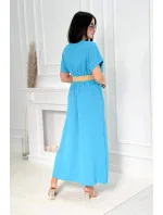 Dlouhé šaty s ozdobným páskem 6012F modré - Kesi