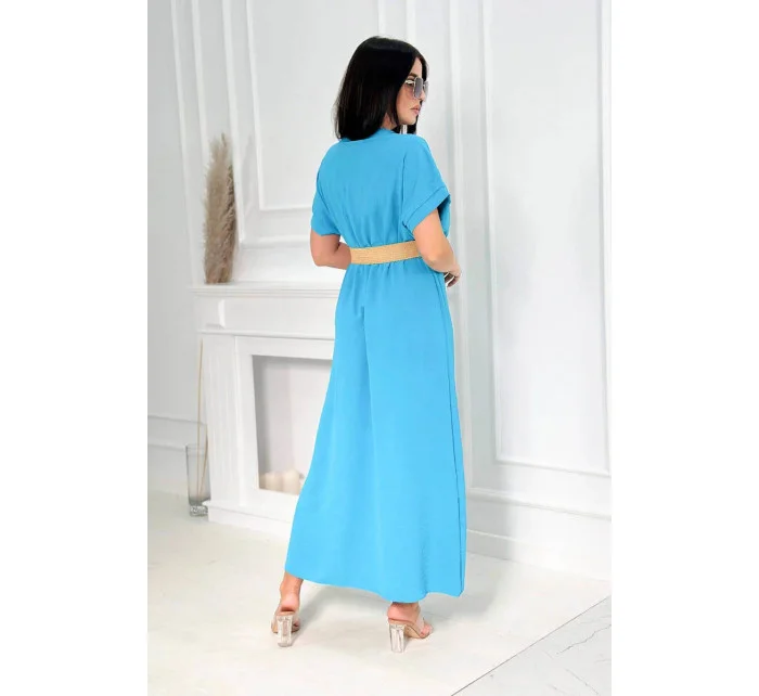 Dlouhé šaty s ozdobným páskem 6012F modré - Kesi