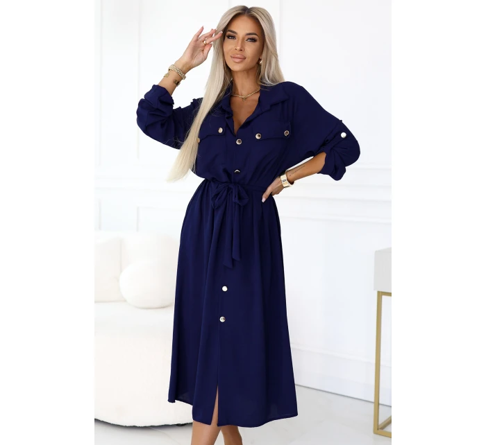 Midi košilka se zlatými knoflíky a vázáním model 21208909 - numoco basic