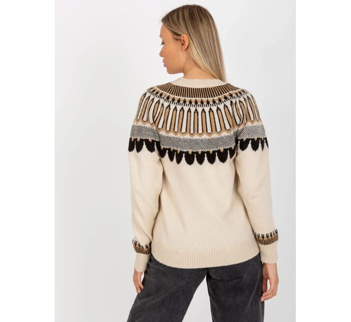 Béžový vzorovaný svetr ve stylu casual (0342)