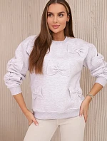 Zateplená mikina se stahovacím lemem a ozdobnými mašličkami béžová melanž