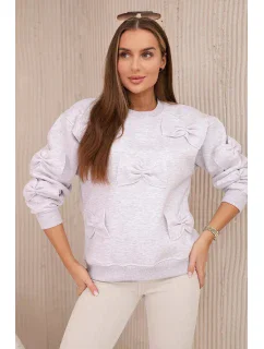 Zateplená mikina se stahovacím lemem a ozdobnými mašličkami béžová melanž