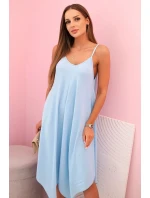 Women's dress with straps flared with an asymmetrical hem modrý