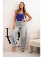 Dámská pruhovaná top na ramínkách s ozdobnou nášivkou tmavě fialová