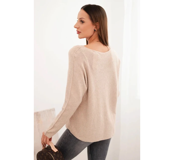 Dámský svetr s viskózou a výstřihem do V tmavě béžový Dámský svetr s viskózou a výstřihem do V tmavě béžový