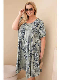 Dámské viskózové šaty Plus Size s krátkým rukávem a model 22043104 střihem khaki - K-Fashion