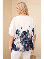 Dámská halenka Plus Size s květinovým potiskem a volným rukávem jeansová