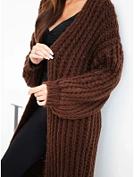 Dámský dlouhý model 22353171 kardigan bez zapínání s širokým rukávem hnědý - K-Fashion Dámský dlouhý model 22353171 kardigan bez zapínání s širokým rukávem hnědý - K-Fashion