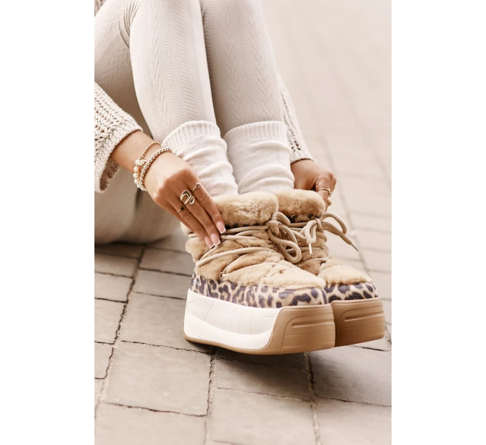 Kožené Dámské Sněhule Na Silné Podešvi S Kožešinou Panteřa Big Star OO274A207 Hnědé Kožené Dámské Sněhule Na Silné Podešvi S Kožešinou Panteřa Big Star OO274A207 Hnědé