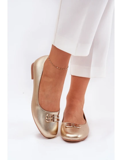 Elegantní Dámské Baletky S Dekorací model 21690098 Zlaté - VINCEZA Elegantní Dámské Baletky S Dekorací model 21690098 Zlaté - VINCEZA