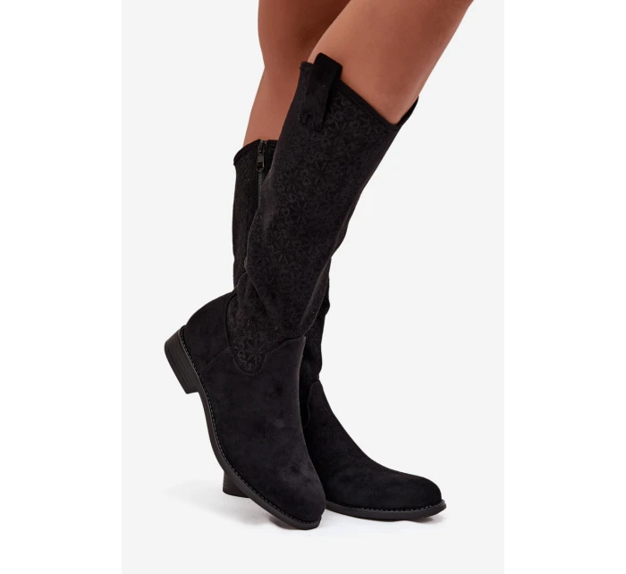 Dámské Kozačky Síťované Na Ploché Podpatky S   Černé model 21713644 - S.Barski